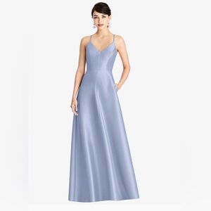 Alfred Sung V-Neck Full Skirt Satin Maxi Dress